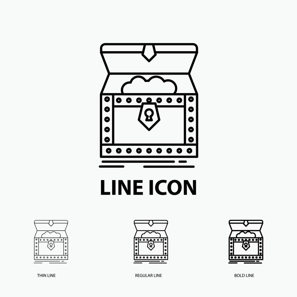 Box. chest. gold. reward. treasure Icon in Thin. Regular and Bold Line Style. Vector illustration