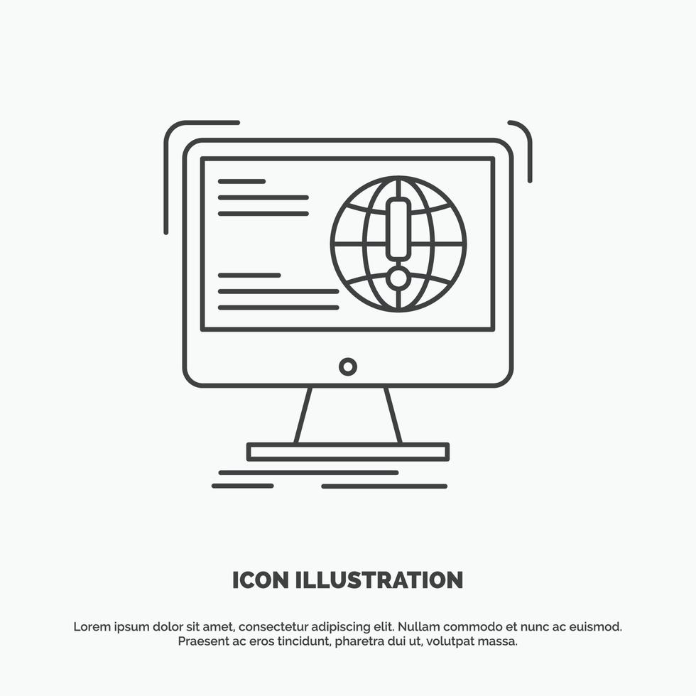 información. contenido. desarrollo. sitio web. icono de la web símbolo gris vectorial de línea para ui y ux. sitio web o aplicación móvil vector