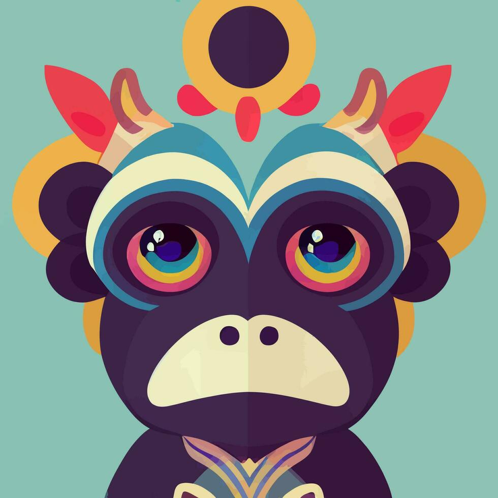 illustration Vector graphic of colorful cute monkey isolated on light blue background in tribal style good for print on t-shirt
