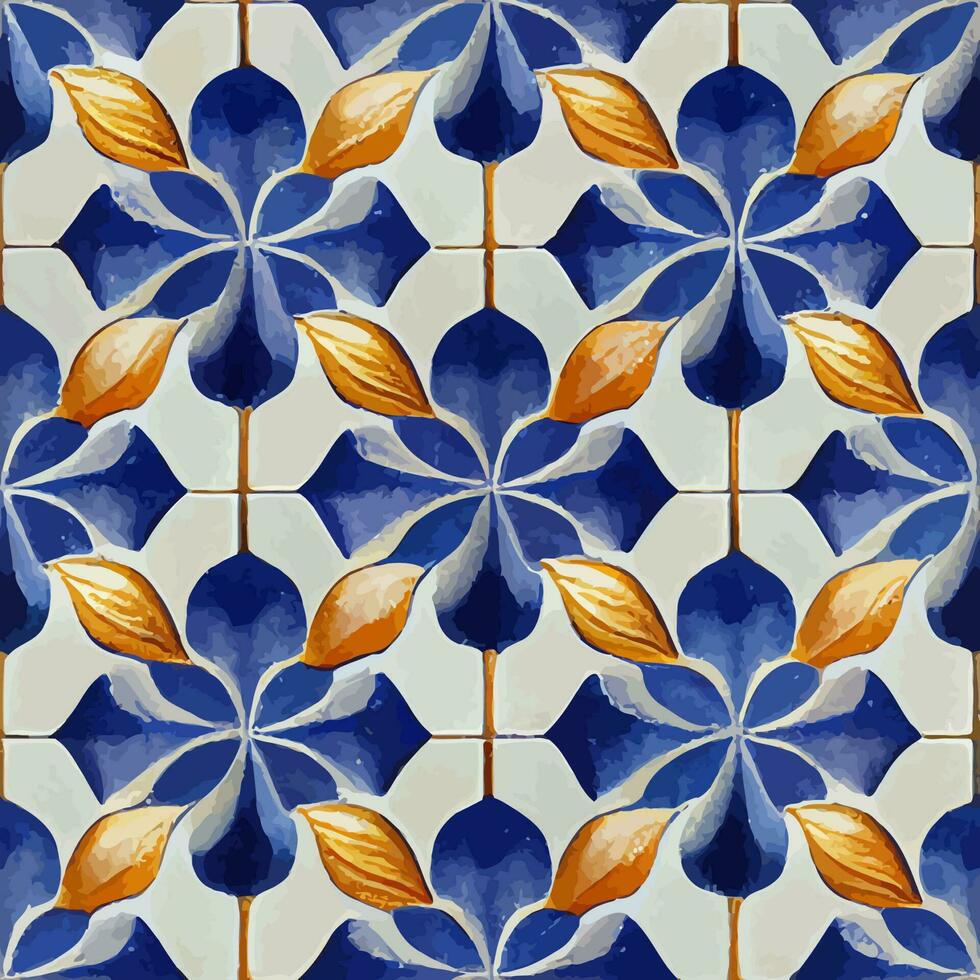 gráfico de ilustración del patrón de azulejo portugués con flor de porcelana cerámica floral azul y blanco perfecto para álbumes de recortes, papel tapiz, fondo web vector