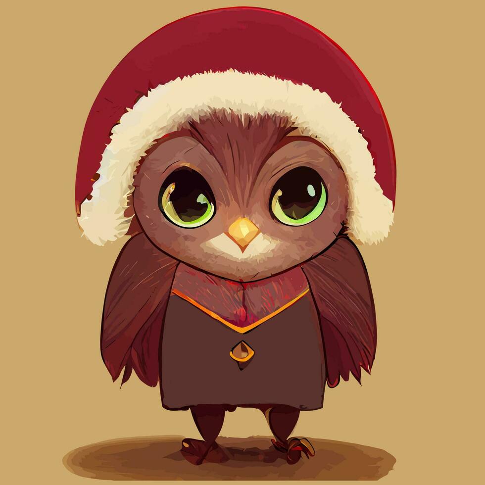 illustration vector clipart of owl using Santa costume perfect for icon, Christmas card , or edit your customize design or website