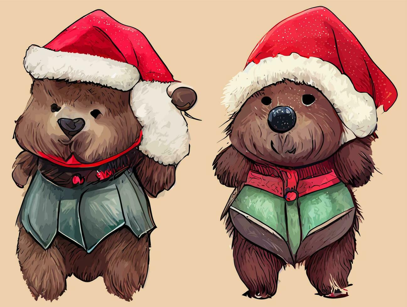 vector de ilustración dibujado de oso usando traje de santa bueno para tarjeta de navidad