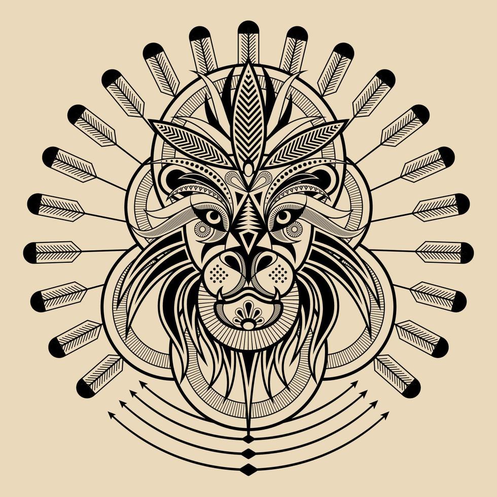 Geometric patterned black and white line style lion head vector illustration