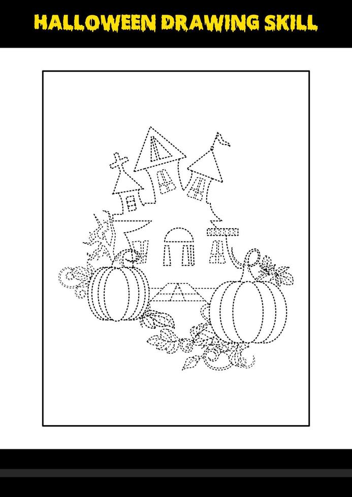 Halloween drawing skill for kids. Halloween drawing skill coloring page for kids. vector