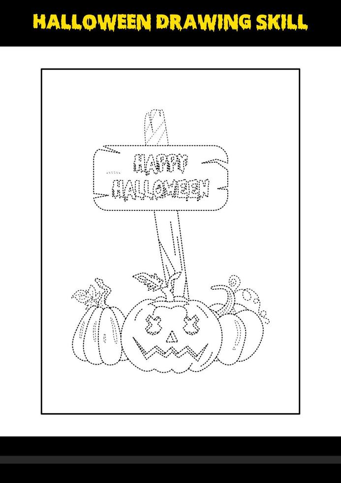 Halloween drawing skill for kids. Halloween drawing skill coloring page for kids. vector