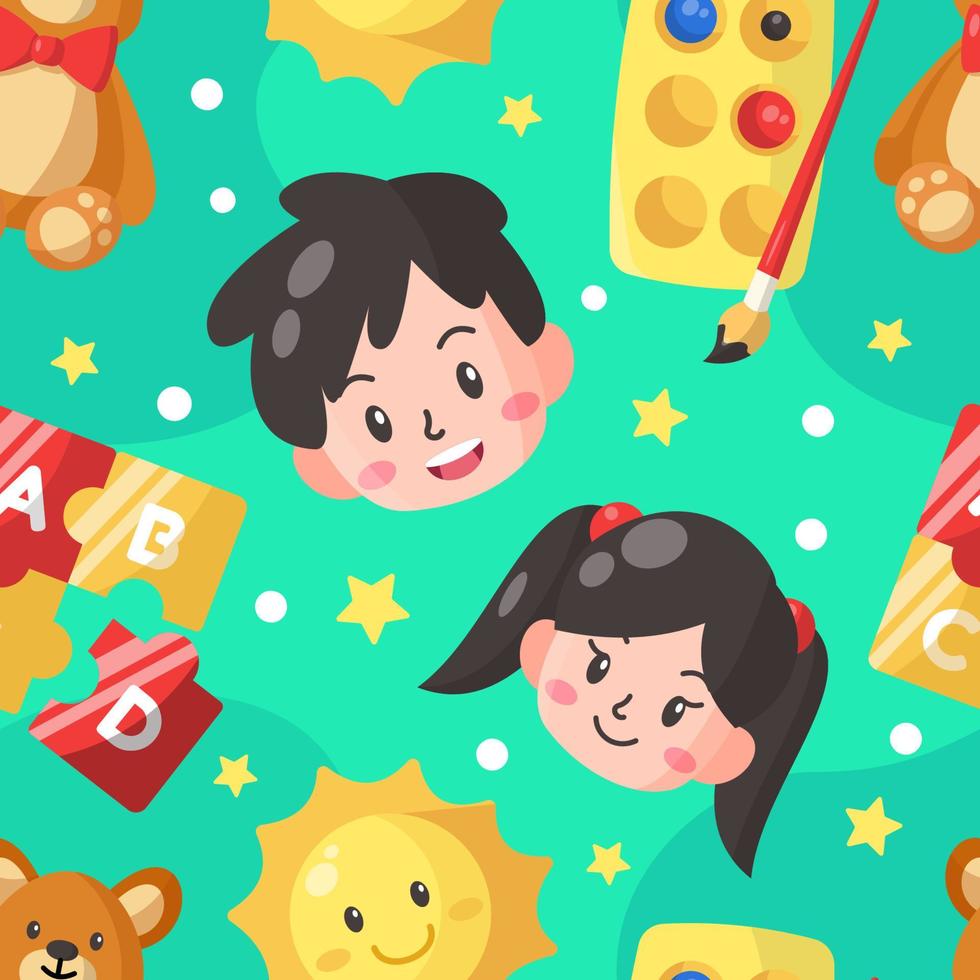 Cute Happy Children Seamless Pattern vector