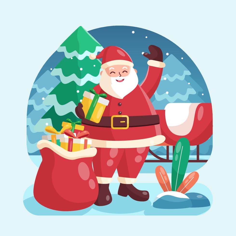 Happy Santa and The Gift Illustration vector