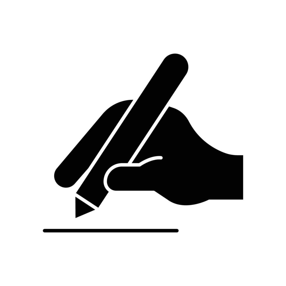 Hand glyph icon illustration with pen. icon illustration related to write. Simple vector design editable.