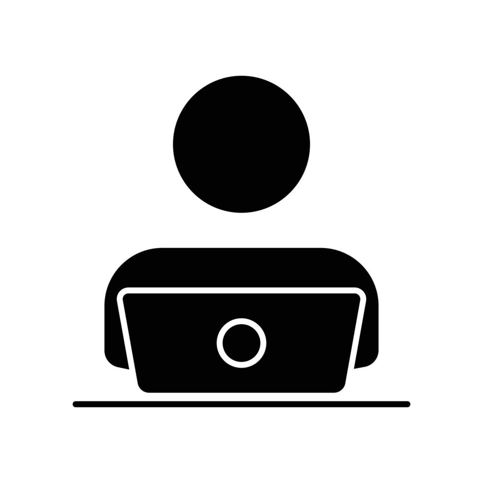 People glyph icon illustration in front of the laptop. icon illustration related to operator, work at home. Simple vector design editable.