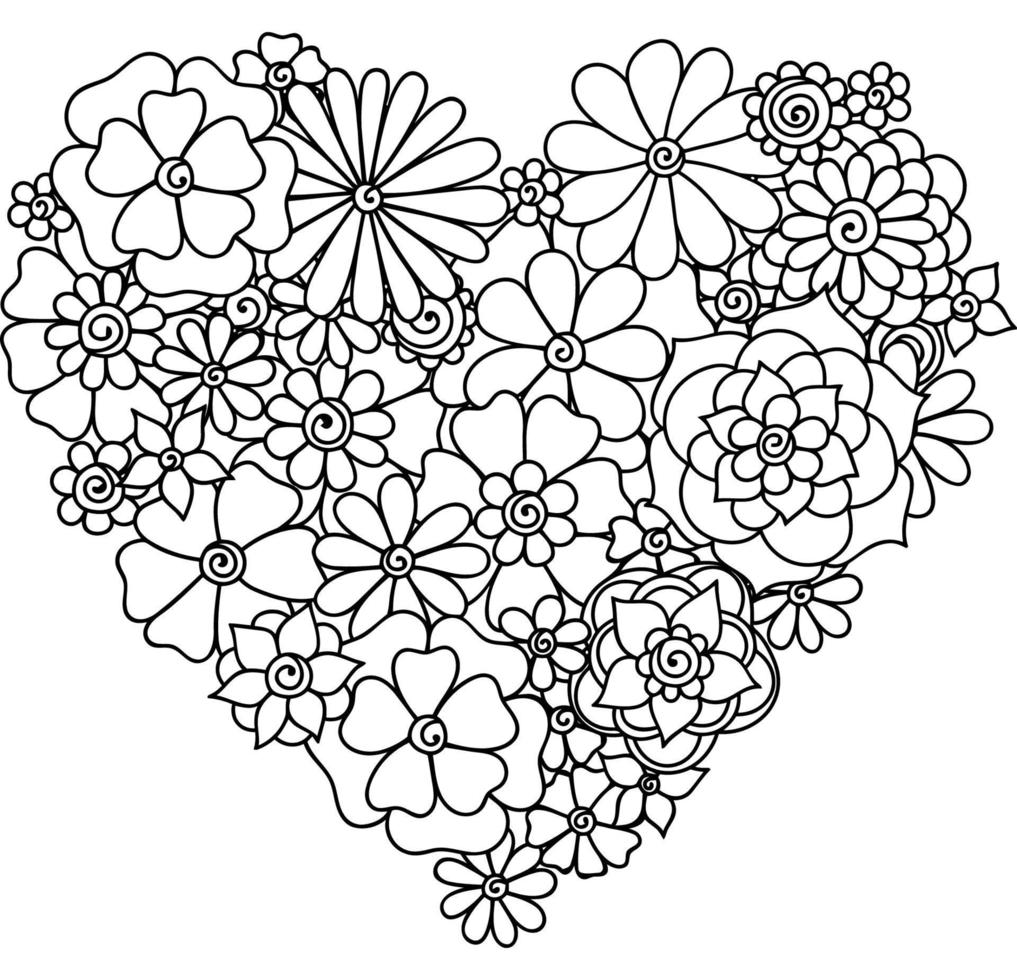 Outlined doodle abstract heart on white background for adults coloring book vector