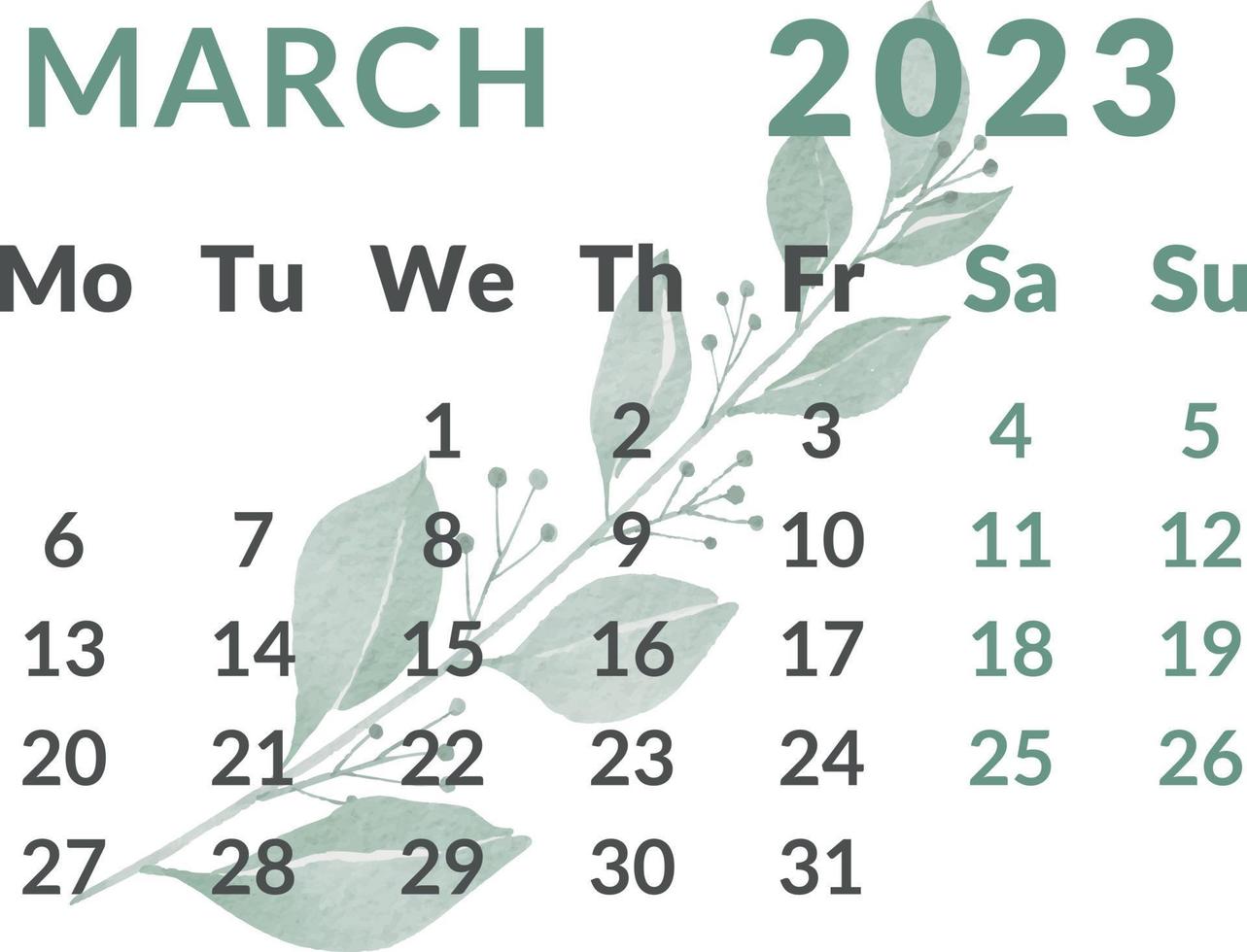 Mes De Marzo De 2023 calendario 2023. mes de marzo. 12985068 Vector en Vecteezy