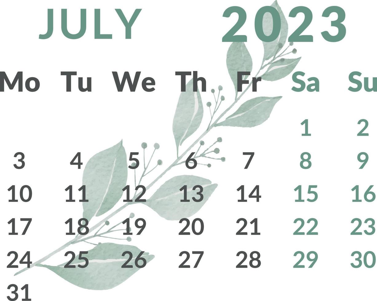 calendario 2023 año.mes julio. vector