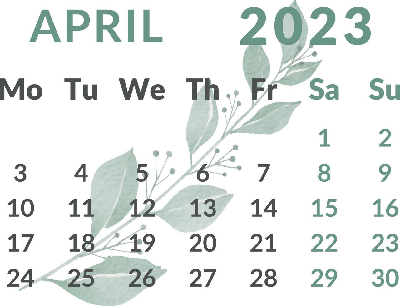 calendario 2023 año. mes abril vector