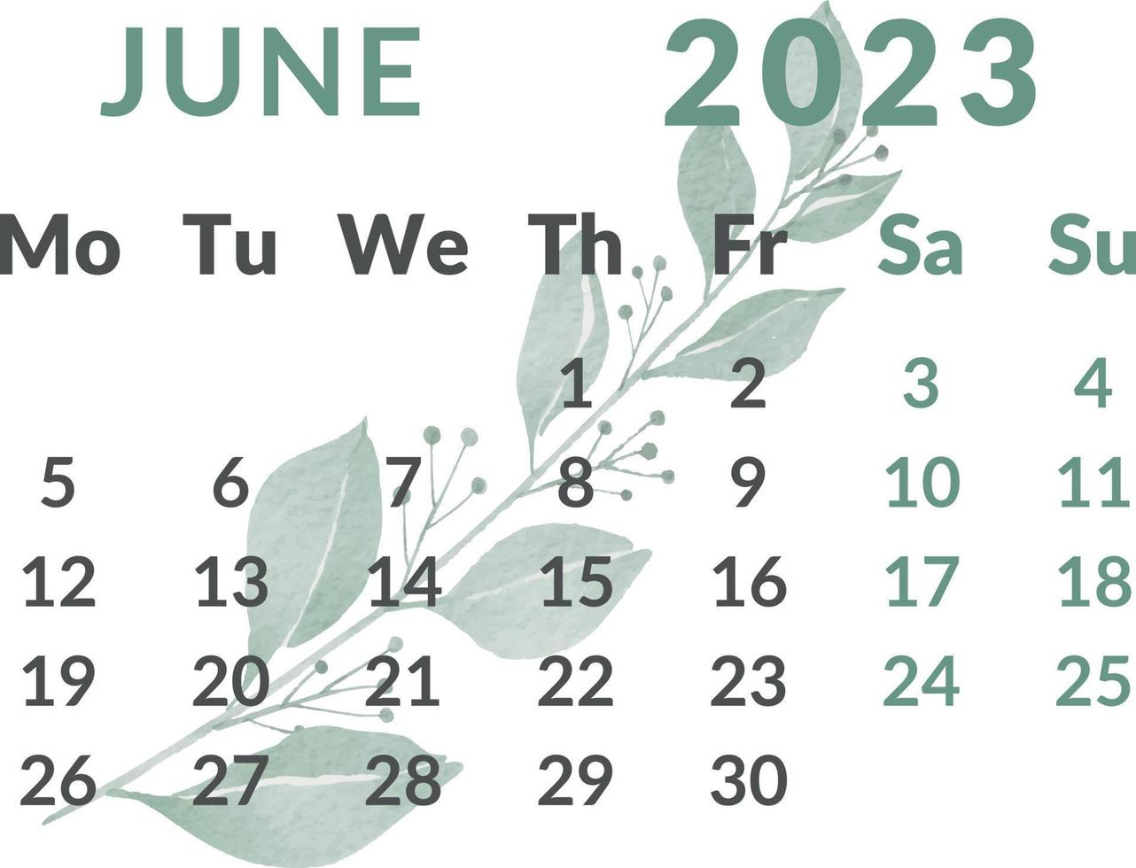 calendario 2023 año.mes junio. vector