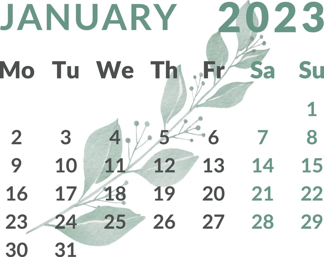 Calendar 2023. The month of January. vector