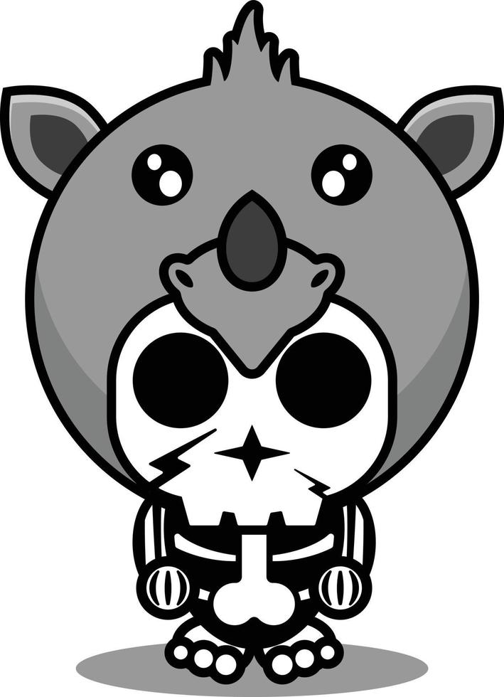 vector illustration of mascot costume cartoon character animal man rhino cute skull