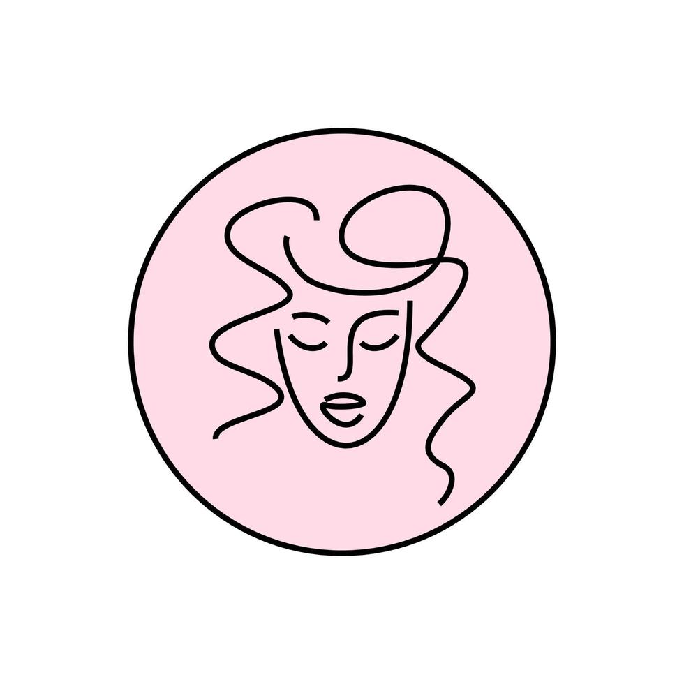 icono de salón de belleza. silueta de cara de mujer. logotipo de vector de niña en un círculo. ilustración en color estilo plano