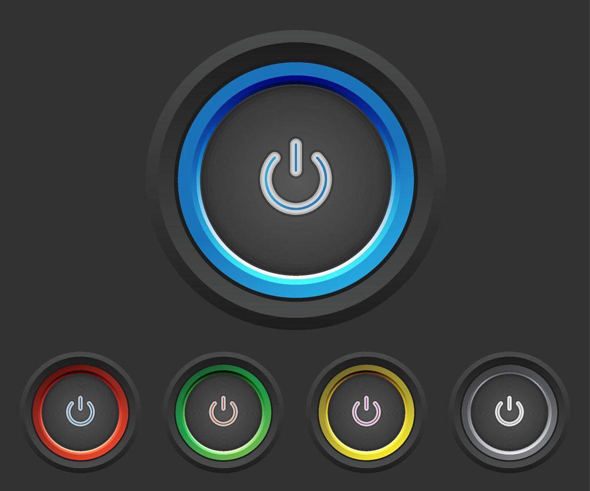 botones de encendido de neón en 5 colores vector