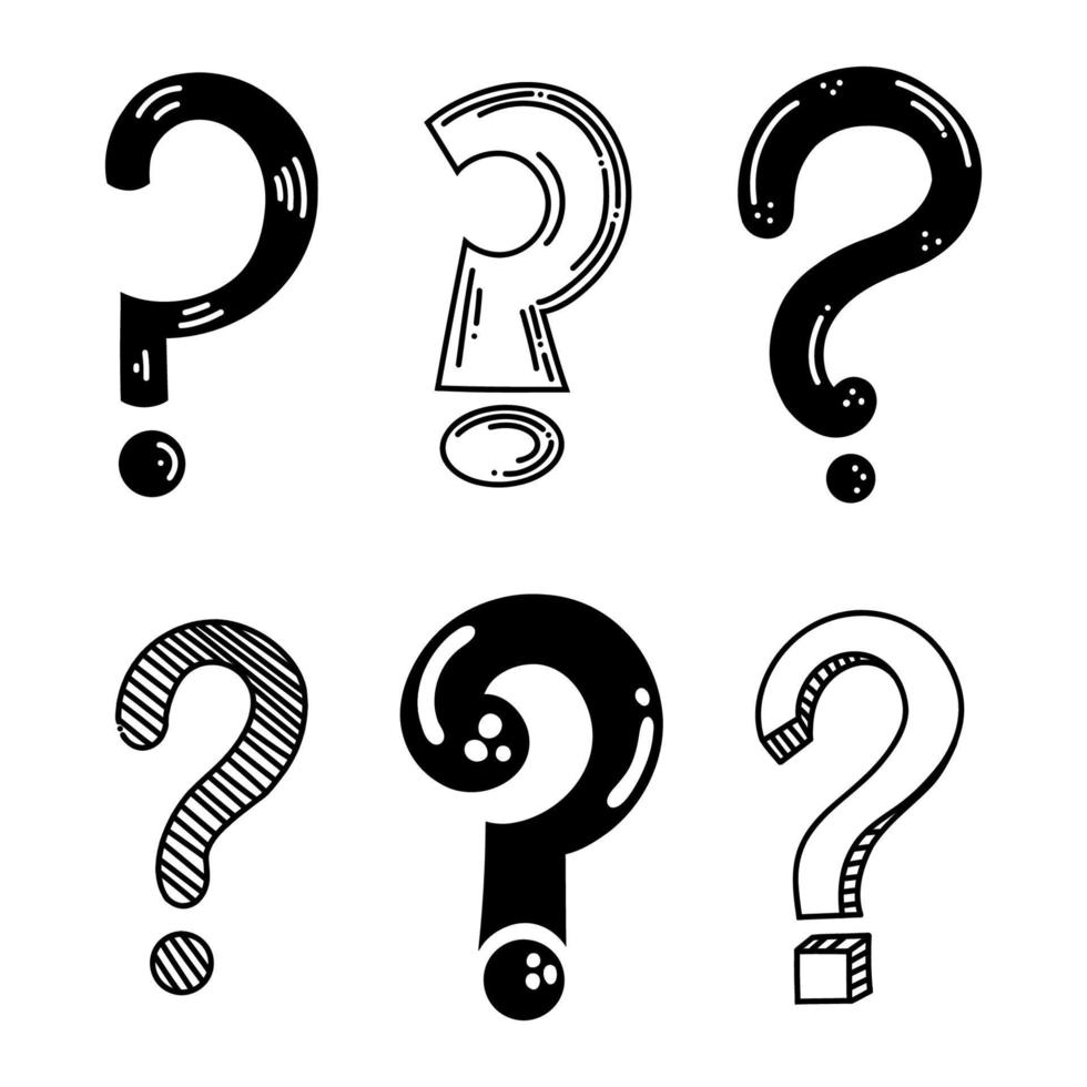 Hand drawn doodle questions marks set. Vector illustration isolated on white