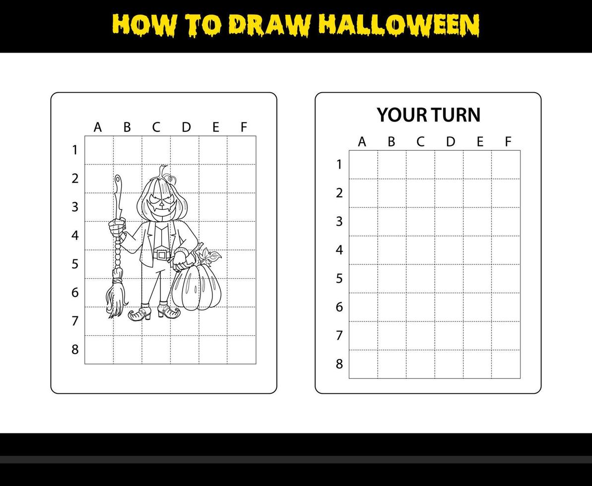 How to draw Halloween for kids. Halloween drawing skill coloring page for kids. vector