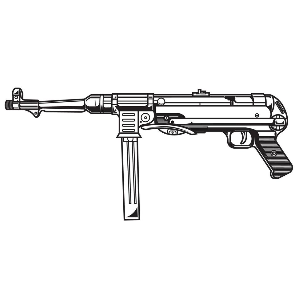 german shubmachine gun mp 40 in white beground vector