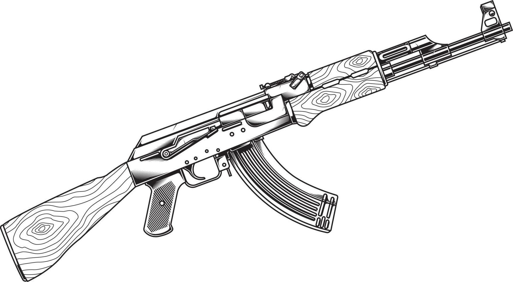 pistolas de arte lineal ak 47 vector