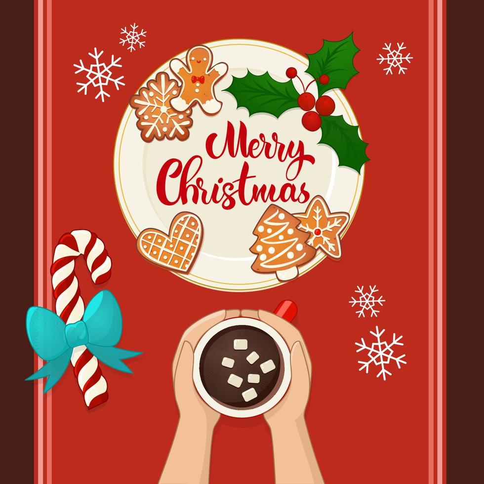 Plate with gingerbread Christmas cookies vector