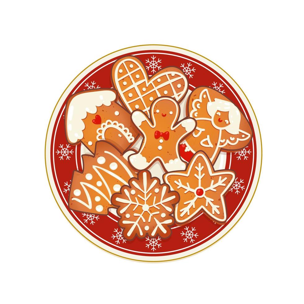 Plate with gingerbread Christmas cookies vector