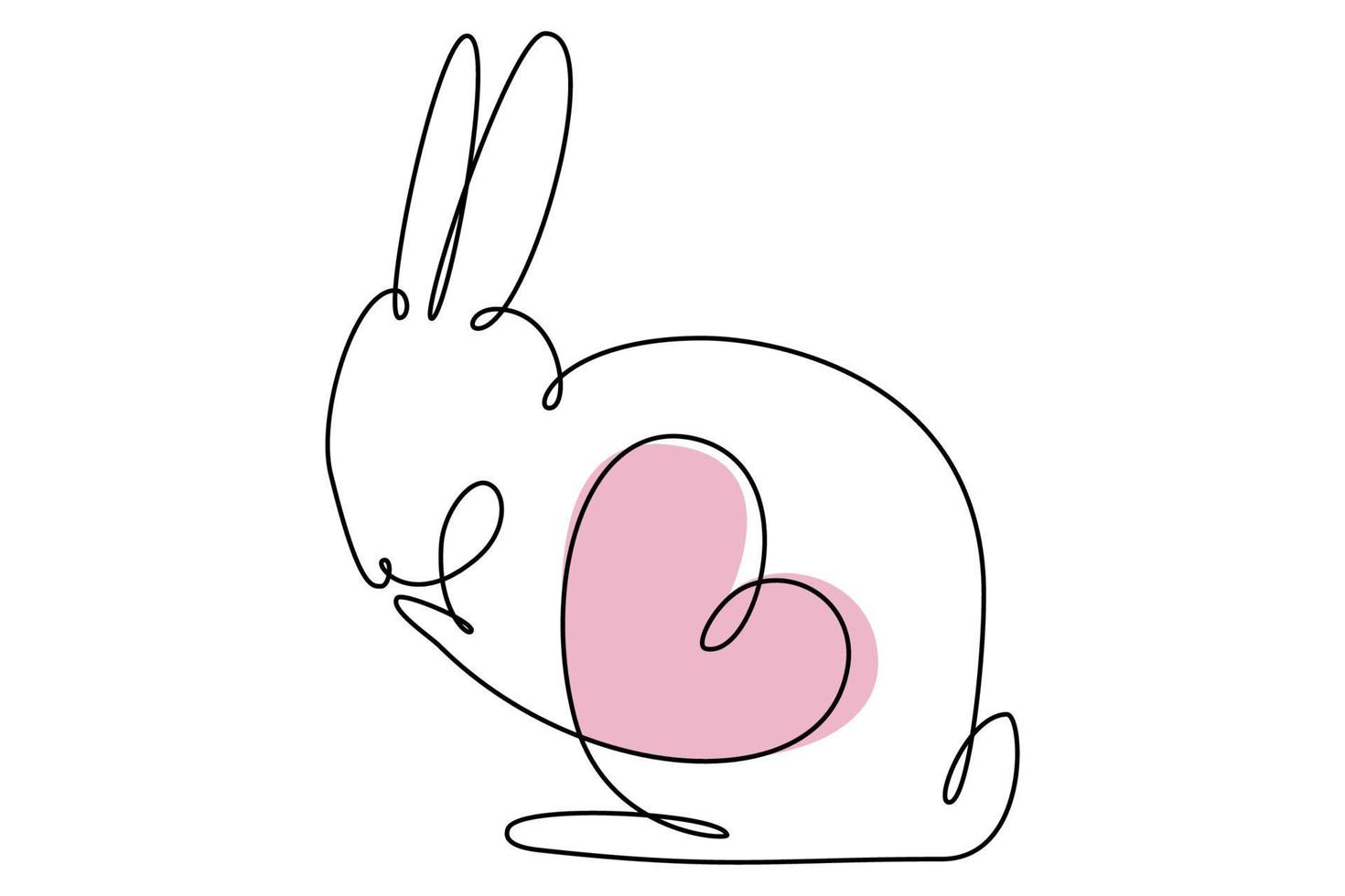 Easter bunny with heart continuous one line drawing. Rabbit simple image. Minimalist vector illustration.Print