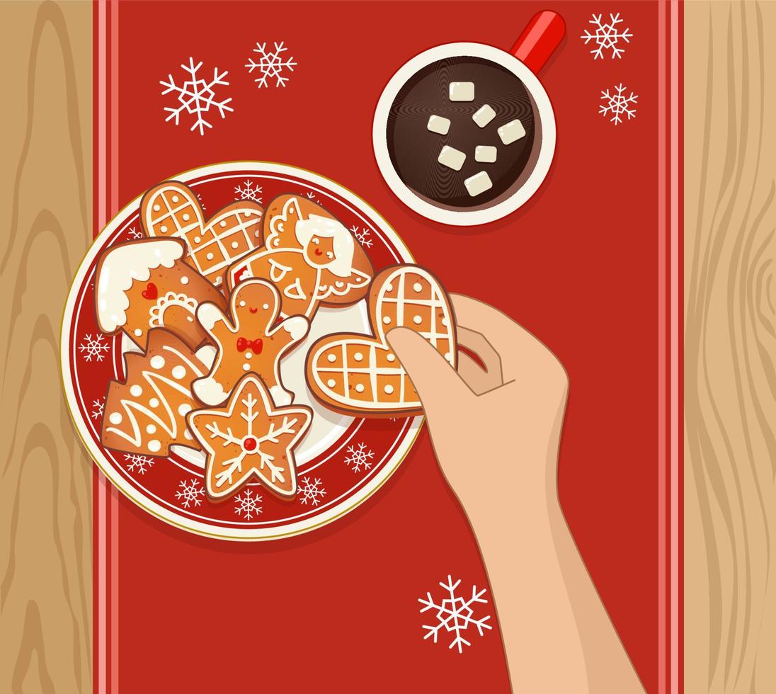 Plate with gingerbread Christmas cookies vector