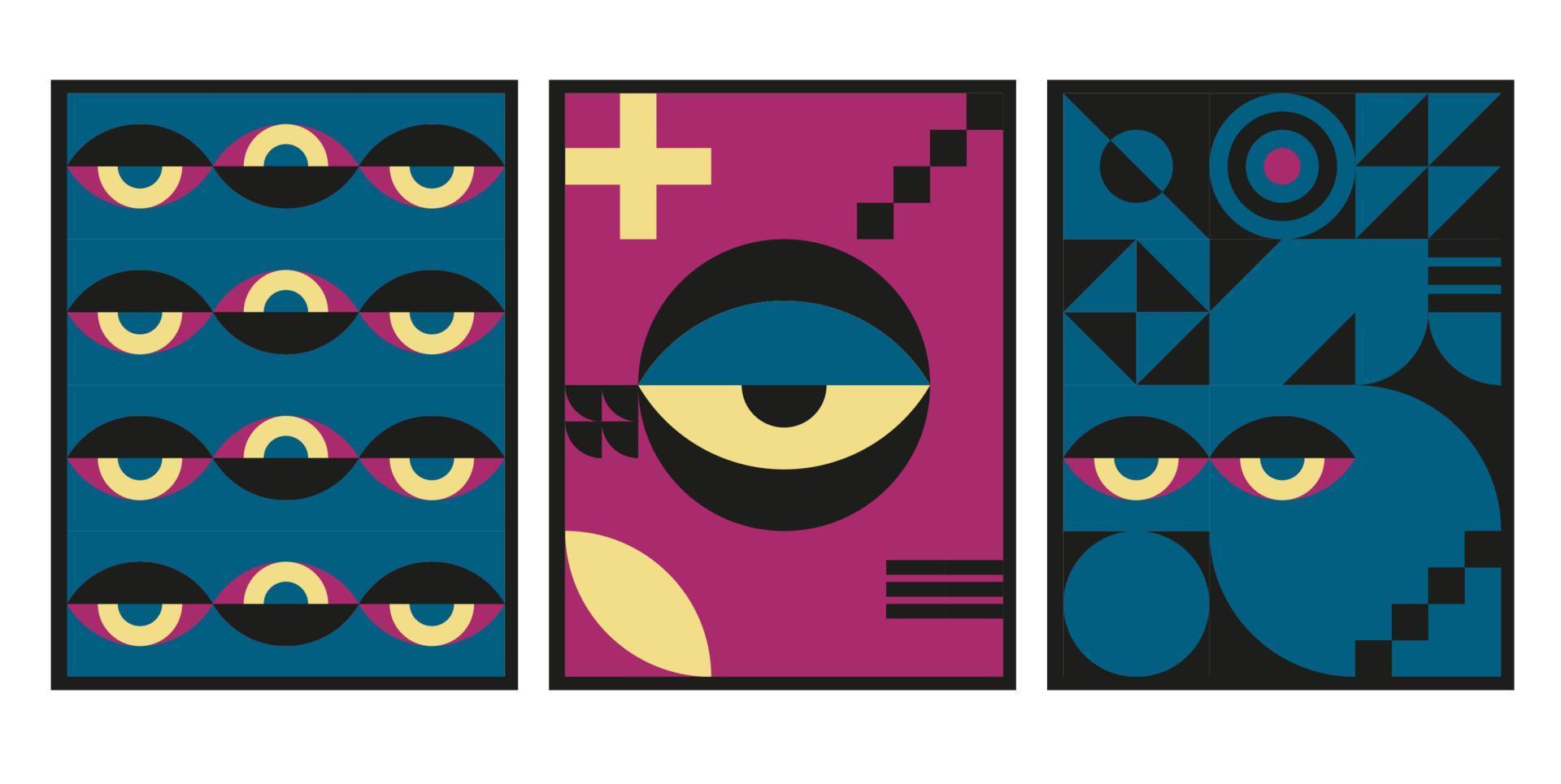 Bauhaus geometric design with eyes elements vector