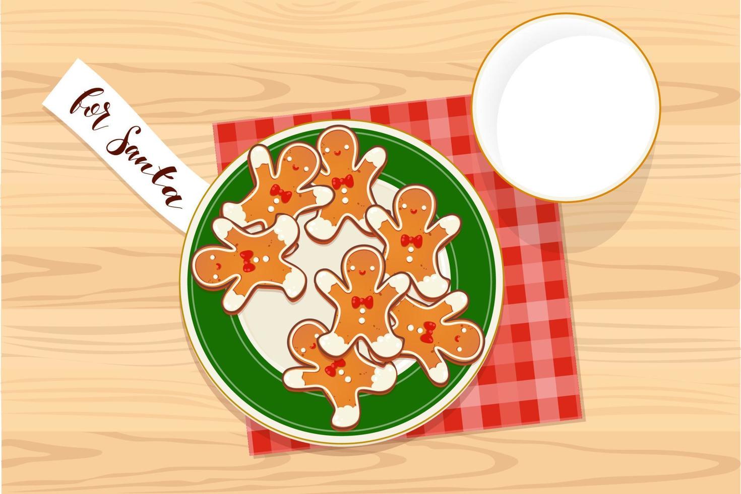 Plate with gingerbread Christmas cookies vector