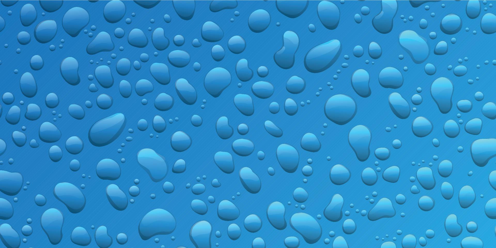 Water drops on blue background. Condensation of realistic pure rain droplets vector