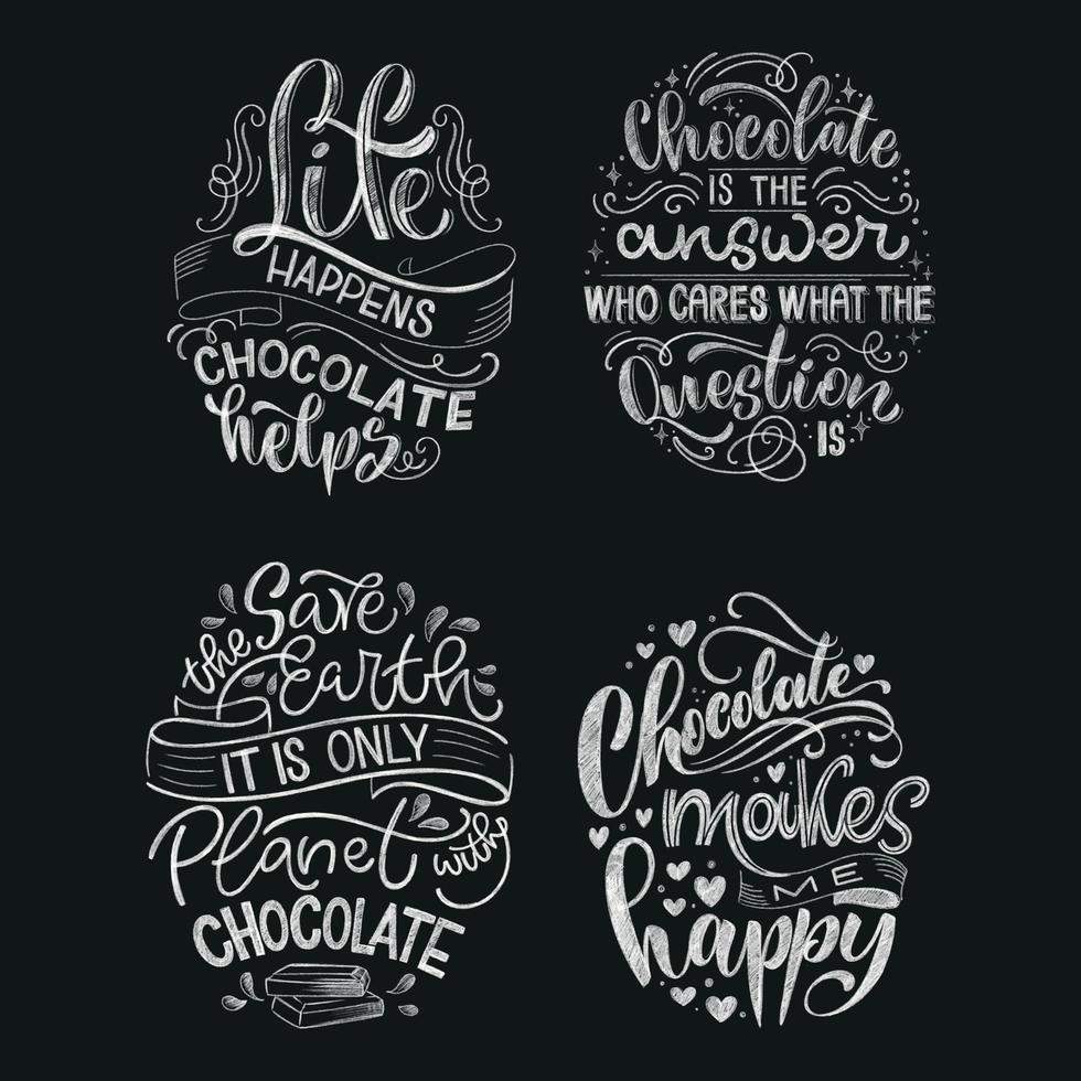 citas de tiza con letras a mano de chocolate. vector