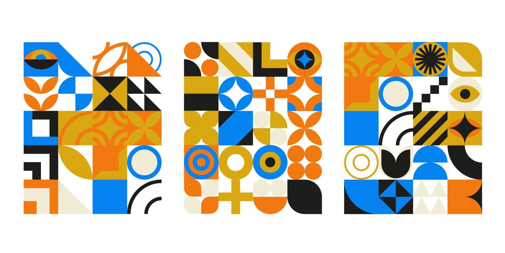 Bauhaus geometric design with eyes elements vector