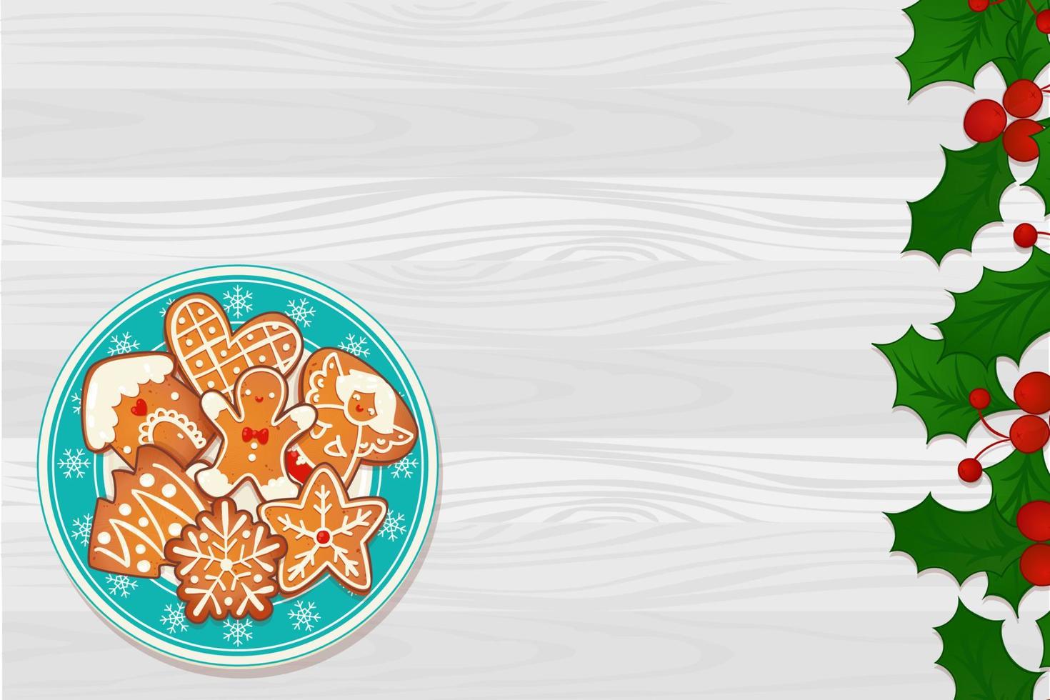 Plate with gingerbread Christmas cookies vector