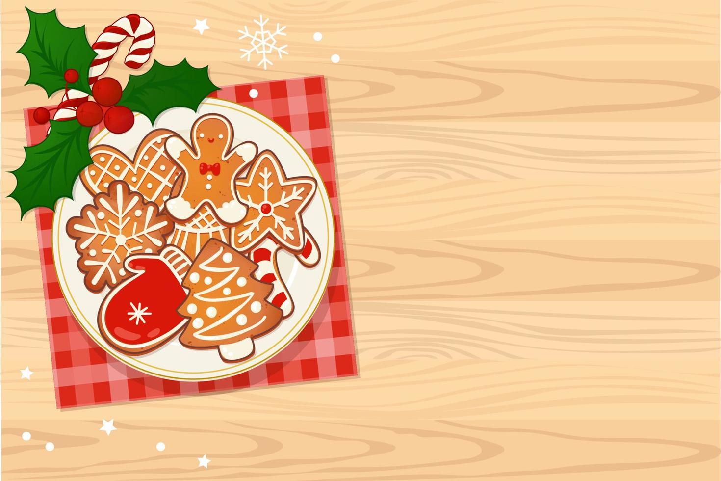 Plate with gingerbread Christmas cookies vector