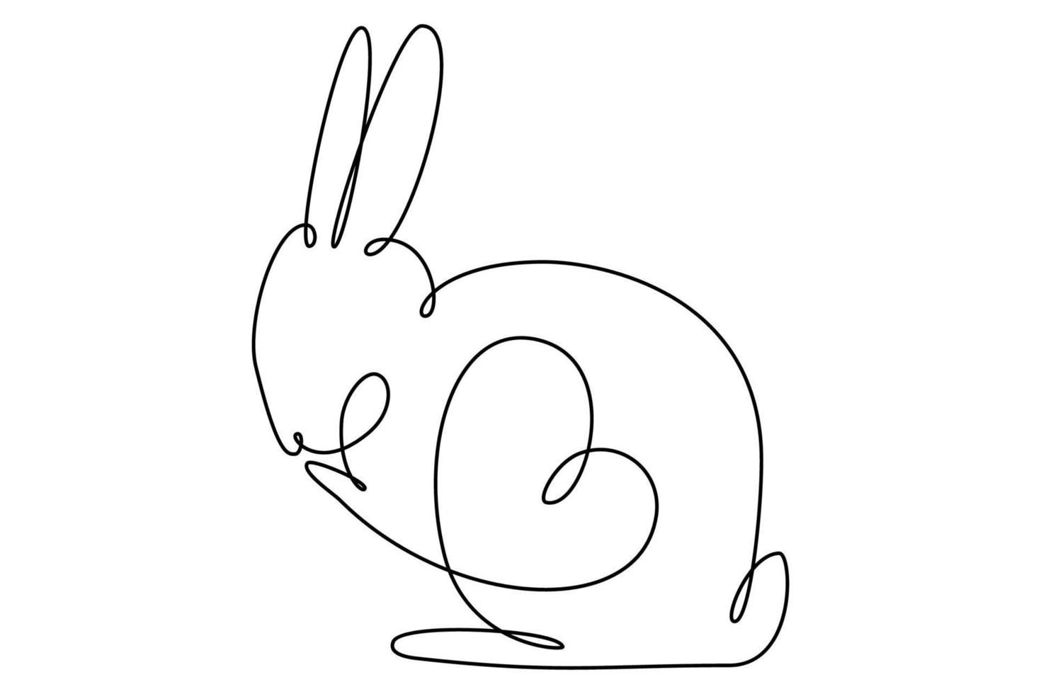 Easter bunny with heart continuous one line drawing. Rabbit simple image. Minimalist vector illustration.Print