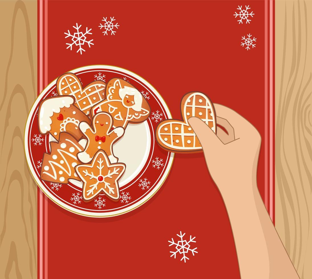 Plate with gingerbread Christmas cookies vector