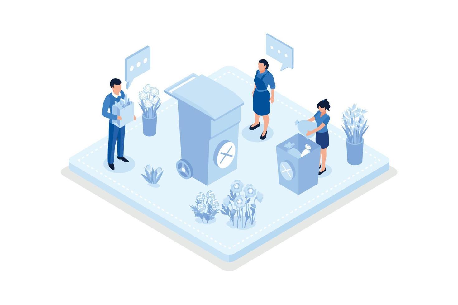 Sustainability,  Characters reducing food waste, isometric vector modern illustration
