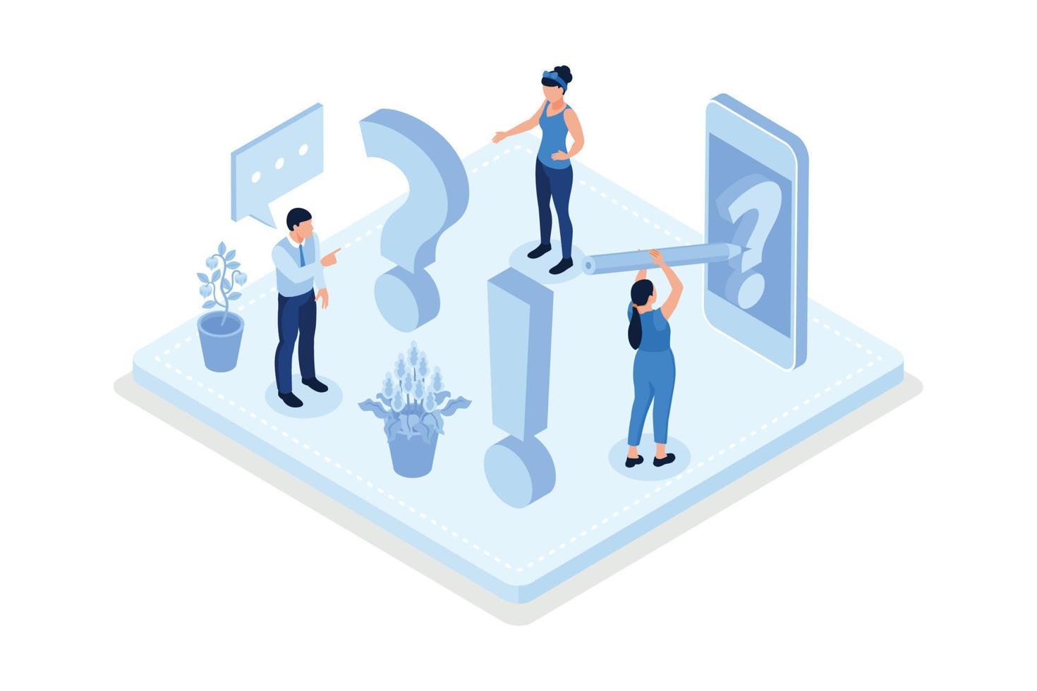 Feedback and review, Characters giving positive feedback to helpdesk service, isometric vector modern illustration