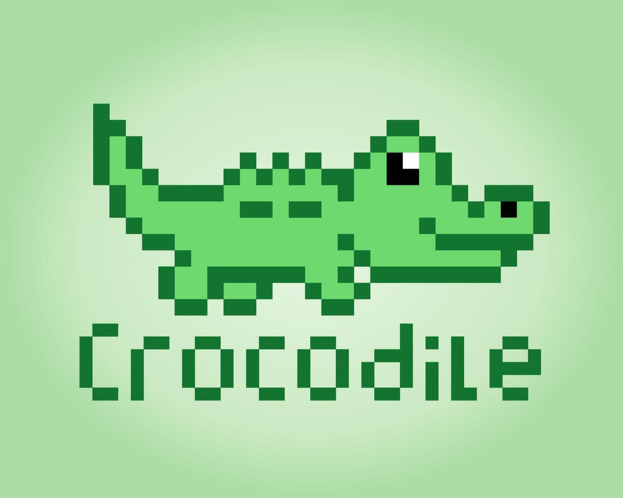 8 bit pixel crocodile image. Animals in vector illustration for retro