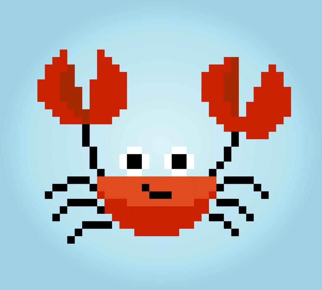 8 bit pixel crab image. Animals in vector illustration for retro games