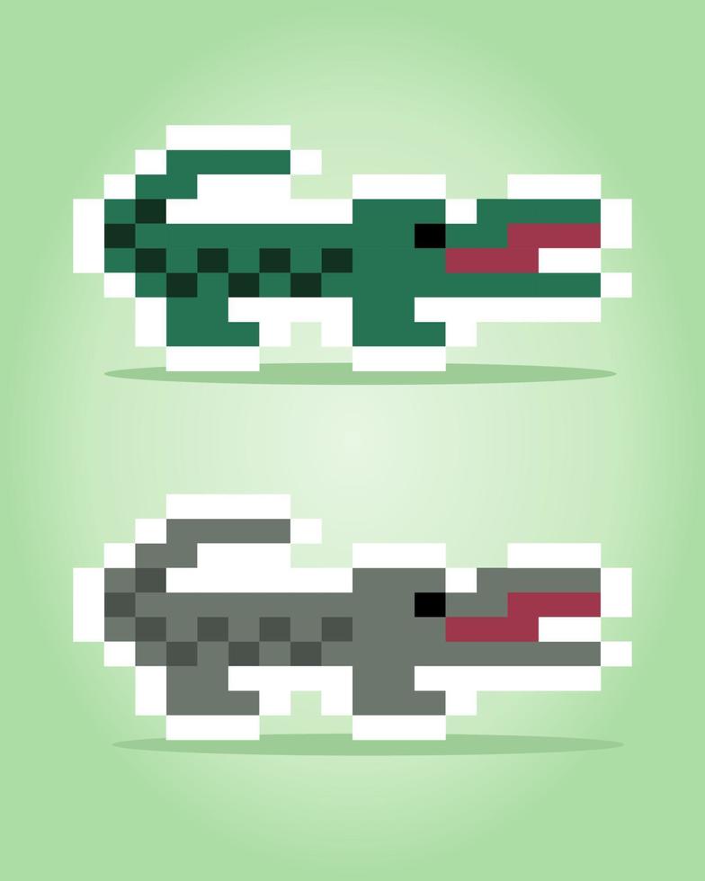 8 bit pixel crocodile image. Animals in vector illustration for retro games