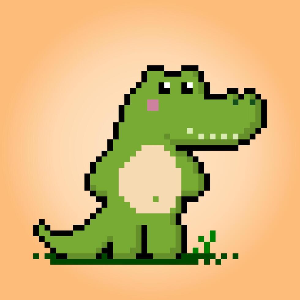 8 bit pixel crocodile image. Animals in vector illustration for retro