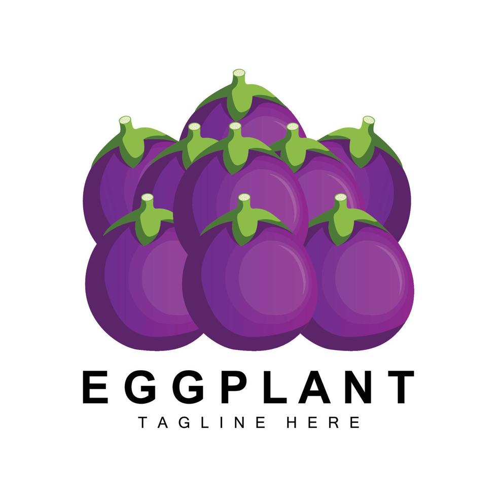 Eggplant Logo Design, Vegetables Illustration Purple Vegetable Plantation Vector, Product Brand Icon Template vector