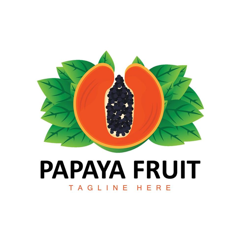 diseño de logotipo de papaya, vector de fruta de vitamina, icono de ilustración de marca de producto de fruta