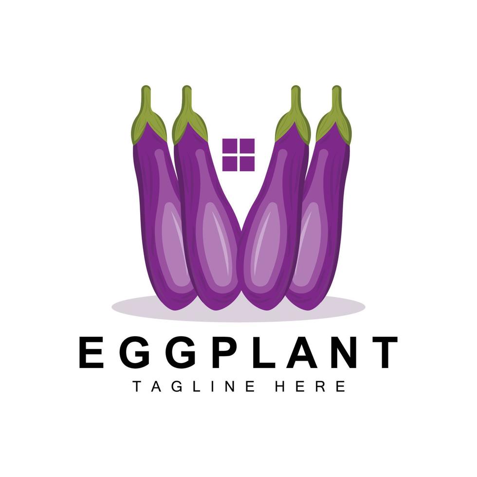 Eggplant Logo Design, Vegetables Illustration Purple Vegetable Plantation Vector, Product Brand Icon Template vector