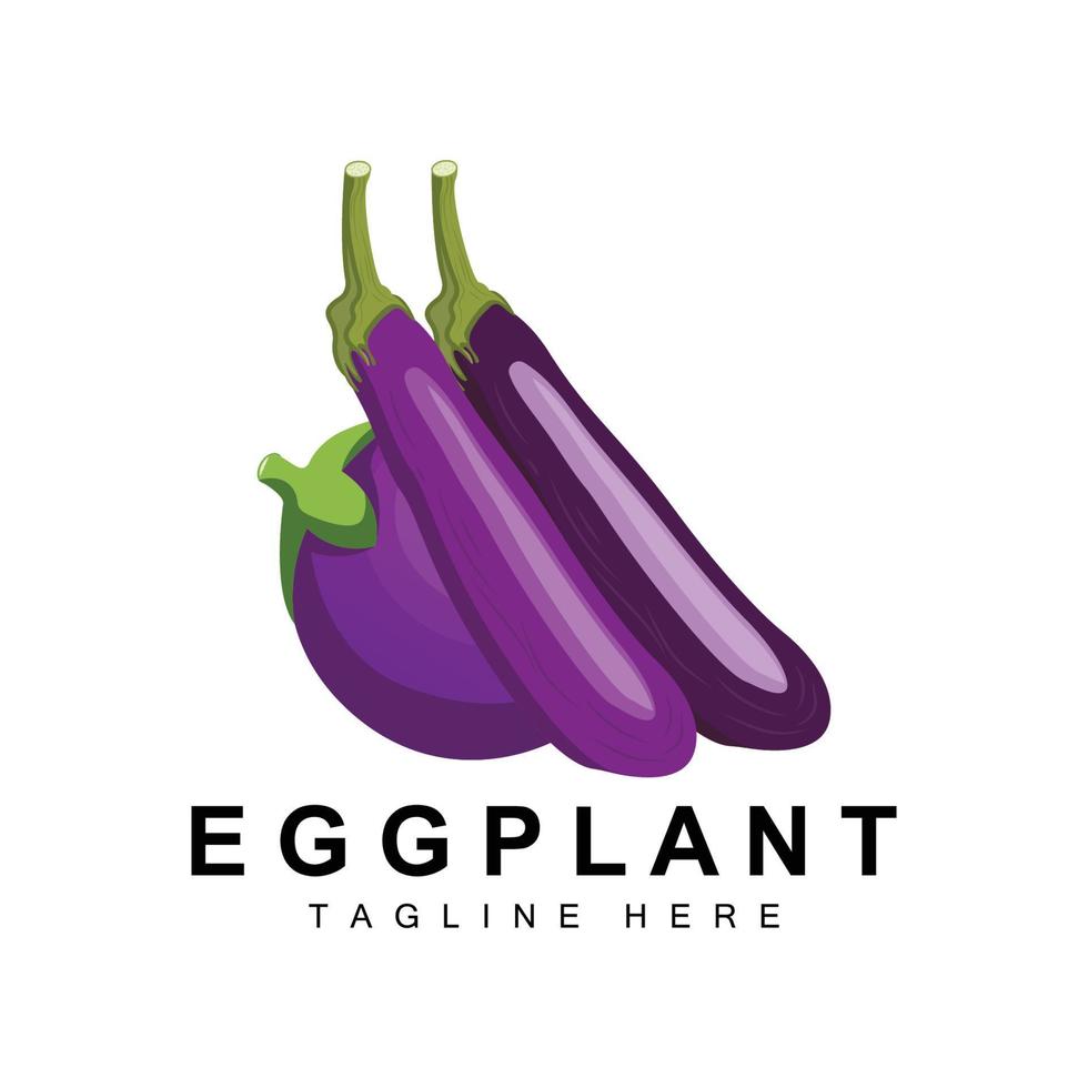 diseño de logotipo de berenjena, ilustración de verduras vector de plantación de verduras púrpura, plantilla de icono de marca de producto