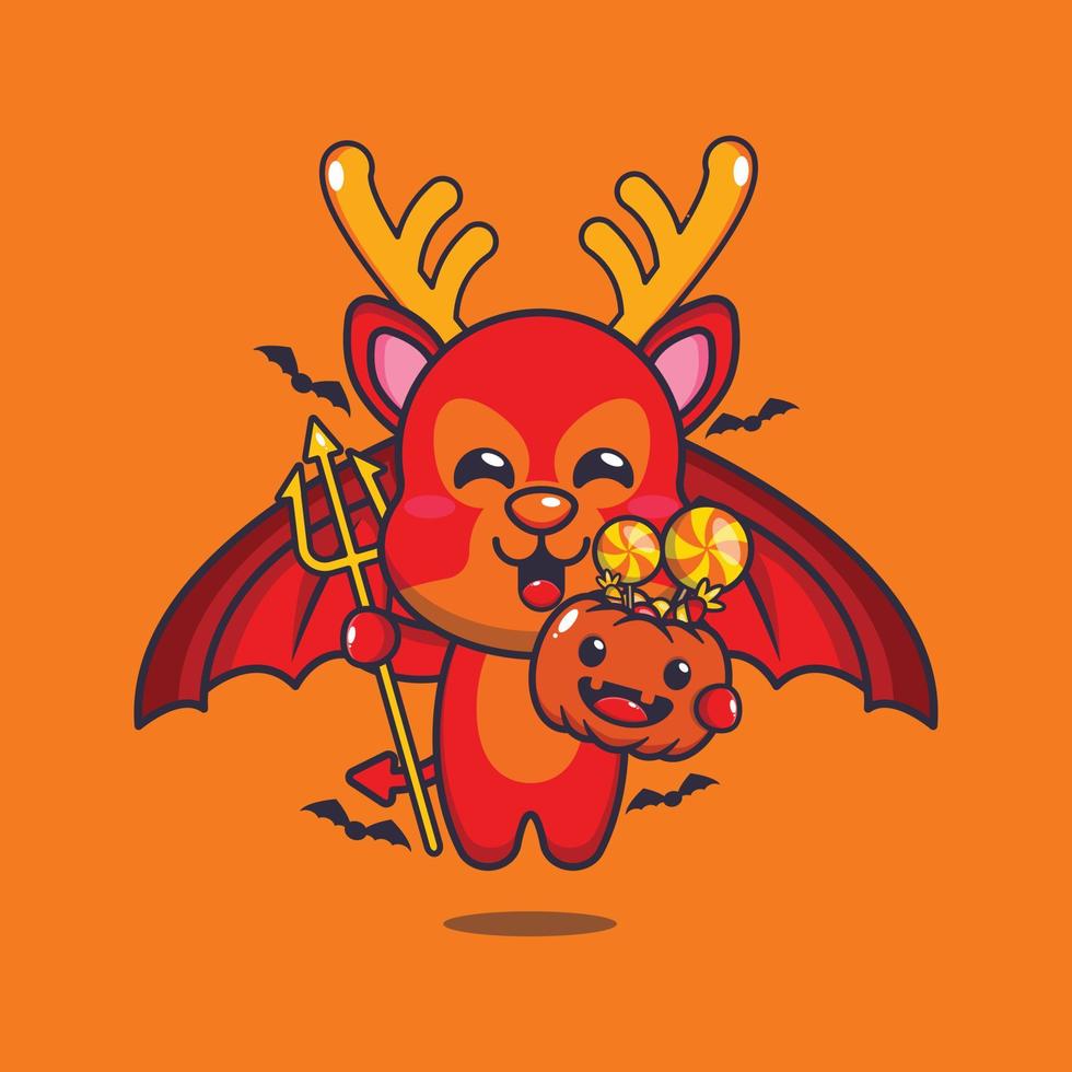 Devil deer in halloween day. Cute halloween cartoon illustration. vector